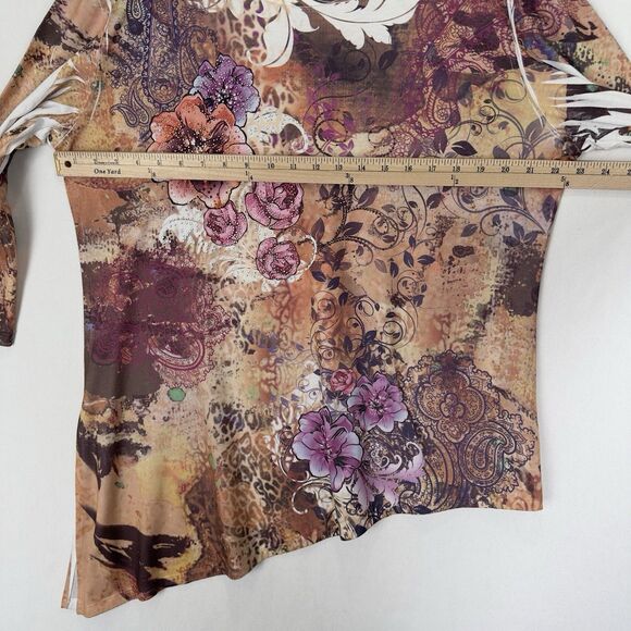 Jess & Jane Top Womens XL Beige Floral Colorful Artsy Boho Asymmetric Comfy USA - Picture 14 of 15